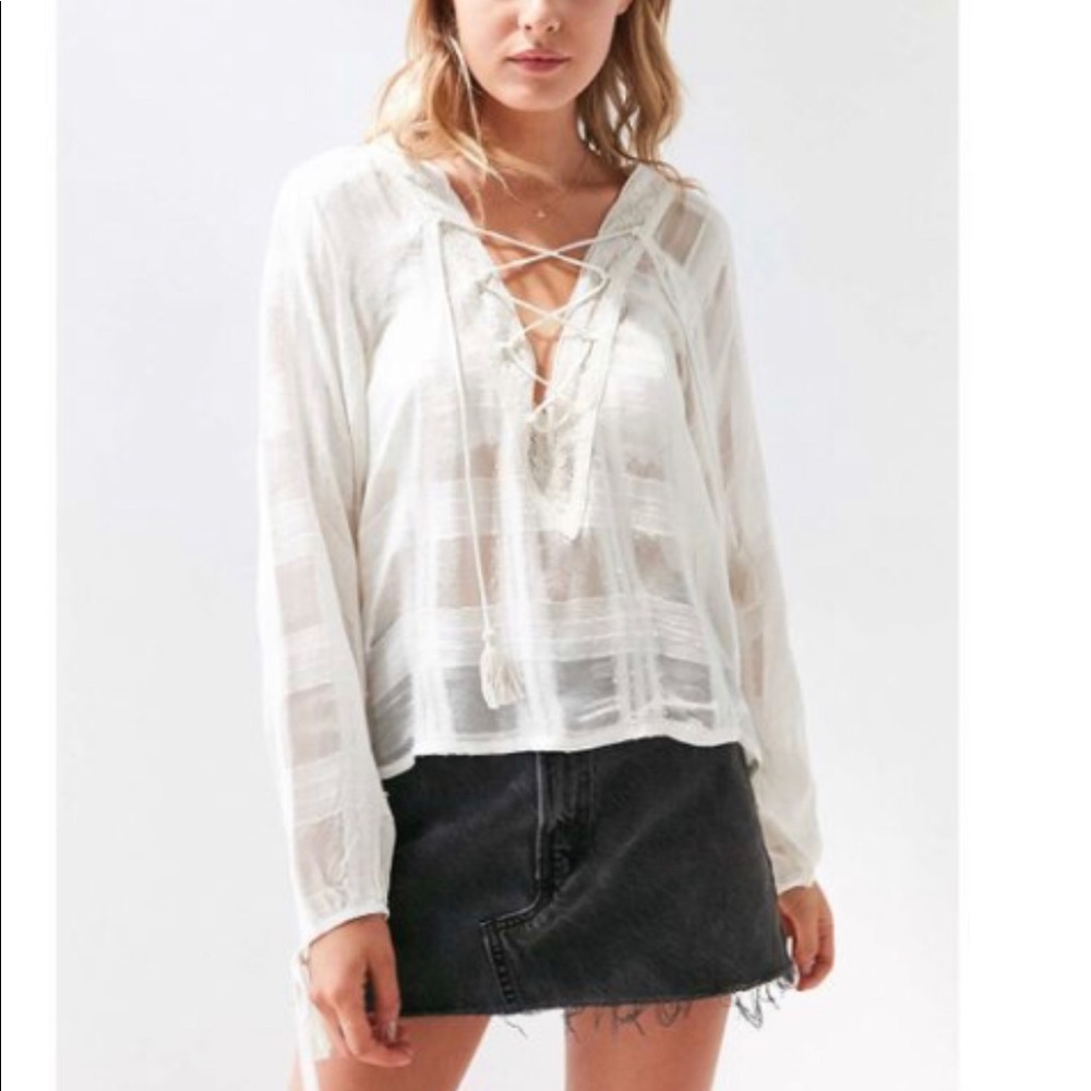 Ecote White Neverland Lace-up Blouse